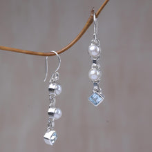 Load image into Gallery viewer, Cultured pearl and blue topaz dangle earrings - Silver Trail | NOVICA