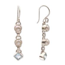 Load image into Gallery viewer, Cultured pearl and blue topaz dangle earrings - Silver Trail | NOVICA