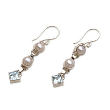 Load image into Gallery viewer, Cultured pearl and blue topaz dangle earrings - Silver Trail | NOVICA