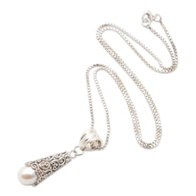 Load image into Gallery viewer, Sterling Silver and White Cultured Pearl Pendant Necklace - White Arabesque Dewdrop | NOVICA