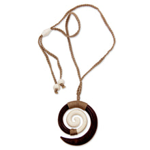 Load image into Gallery viewer, Hand Carved Wood and Bone Macrame Necklace - Hypnotic Borneo | NOVICA