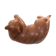 Load image into Gallery viewer, Artisan Carved Balinese Wood Sculpture of a Dog - Sleepy Kintamani Dog | NOVICA