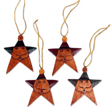 Load image into Gallery viewer, Santa Claus Star Ornaments in Maroon and Green (Set of 4) - Maroon Green Santa Stars | NOVICA