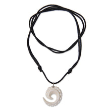 Load image into Gallery viewer, Bone Hand Carved Fossil-style Pendant on Cotton Necklace - Junior Nautilus | NOVICA