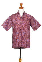 Load image into Gallery viewer, Fair Trade Men's Cotton Batik Shirt in Reds from Bali - Light and Shadow | NOVICA
