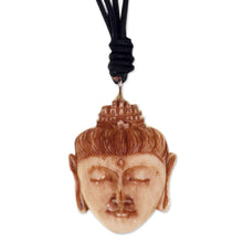 Load image into Gallery viewer, Buddha Head Necklace in Carved Cow Bone and Leather - Buddha Head II | NOVICA