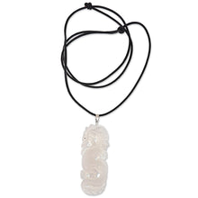 Load image into Gallery viewer, Hand Carved White Dragon Pendant & Leather Cord Necklace - White Dragon Guardian | NOVICA