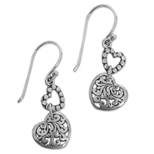 Load image into Gallery viewer, Hand Made Sterling Silver Heart Dangle Earrings Indonesia - Dangling Hearts | NOVICA