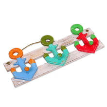 Load image into Gallery viewer, Artisan Crafted Nautical Theme Wooden Coat Rack from Bali - Three Anchors | NOVICA