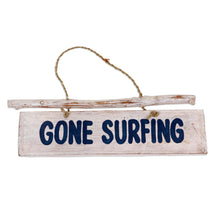 Load image into Gallery viewer, Hand Carved Wood Nautical Sign with Grass Cord Indonesia - Gone Surfing | NOVICA