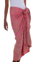 Load image into Gallery viewer, Handmade Pink and Brown Rayon Sarong from Indonesia - Coral Flow | NOVICA