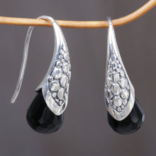 Load image into Gallery viewer, Handcrafted Sterling Silver Onyx Drop Earrings Indonesia - Midnight Spell | NOVICA