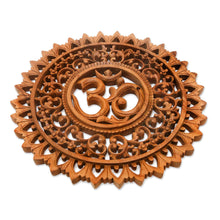 Load image into Gallery viewer, Hand Carved Suar Wood Sanskrit Om Sign Outlined with Lotuses - Lotus Om | NOVICA