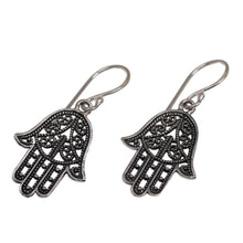 Load image into Gallery viewer, 925 Sterling Silver Hamsa Dangle Earrings from Bali - Holy Hamsa | NOVICA