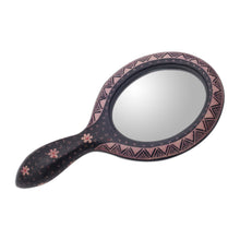 Load image into Gallery viewer, Handheld Batik Wood Mirror with Coffee Motif from Java - Exotic Beauty | NOVICA