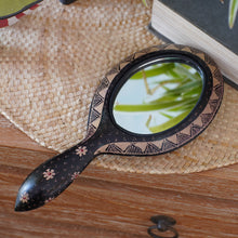 Load image into Gallery viewer, Handheld Batik Wood Mirror with Coffee Motif from Java - Exotic Beauty | NOVICA