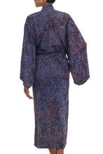 Load image into Gallery viewer, Handcrafted Blue & Peach Batik Rayon Robe from Indonesia - Bewildering Maze | NOVICA