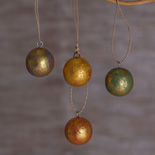 Load image into Gallery viewer, Four Round Gold Tone Albesia Wood Ornaments from Bali - Golden Baubles | NOVICA