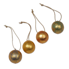 Load image into Gallery viewer, Four Round Gold Tone Albesia Wood Ornaments from Bali - Golden Baubles | NOVICA