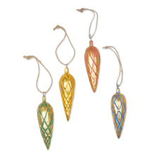 Load image into Gallery viewer, Four Handcrafted Gold Tone Albesia Wood Ornaments from Bali - Golden Cones | NOVICA