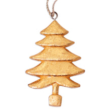 Load image into Gallery viewer, Four Gold Tone Albesia Wood Tree Ornaments from Bali - Golden Trees | NOVICA