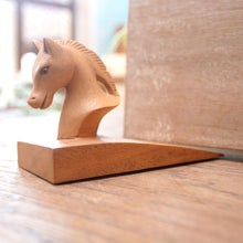 Load image into Gallery viewer, Hand Carved Suar Wood Horse Door Stopper in Brown from Bali - Handy Horse in Brown | NOVICA