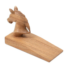 Load image into Gallery viewer, Hand Carved Suar Wood Horse Door Stopper in Brown from Bali - Handy Horse in Brown | NOVICA