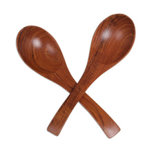 Load image into Gallery viewer, Handmade Teak Wood Spoons from Bali (Pair) - Elegant Companions | NOVICA