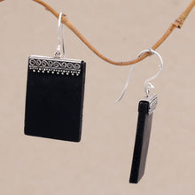 Load image into Gallery viewer, Sterling Silver and Lava Stone Rectangular Earrings - Dotted Walls | NOVICA