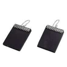 Load image into Gallery viewer, Sterling Silver and Lava Stone Rectangular Earrings - Dotted Walls | NOVICA