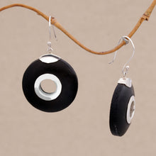 Load image into Gallery viewer, Sterling Silver and Lava Stone Circle Earrings from Bali - Wheels of Change | NOVICA