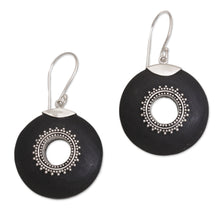Load image into Gallery viewer, Sterling Silver and Lava Stone Dangle Earrings from Bali - Starlight Circles | NOVICA