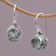 Load image into Gallery viewer, Circular Prasiolite and Sterling Silver Earrings from Bali - Glittering Glance | NOVICA