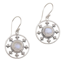Load image into Gallery viewer, Rainbow Moonstone and 925 Silver Circular Earrings from Bali - Rainbow Plains | NOVICA