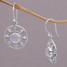 Load image into Gallery viewer, Rainbow Moonstone and 925 Silver Circular Earrings from Bali - Rainbow Plains | NOVICA