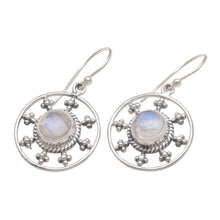 Load image into Gallery viewer, Rainbow Moonstone and 925 Silver Circular Earrings from Bali - Rainbow Plains | NOVICA