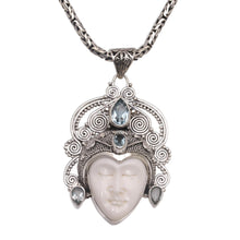 Load image into Gallery viewer, Blue Topaz and Sterling Silver Face Necklace form Bali - Bedugul Prince | NOVICA