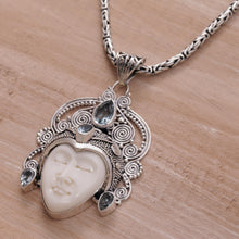 Load image into Gallery viewer, Blue Topaz and Sterling Silver Face Necklace form Bali - Bedugul Prince | NOVICA