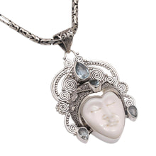 Load image into Gallery viewer, Blue Topaz and Sterling Silver Face Necklace form Bali - Bedugul Prince | NOVICA