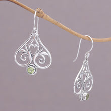 Load image into Gallery viewer, Peridot and Sterling Silver Heart Shaped Dangle Earrings - Heart of Bali | NOVICA