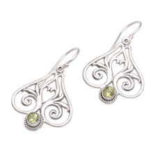 Load image into Gallery viewer, Peridot and Sterling Silver Heart Shaped Dangle Earrings - Heart of Bali | NOVICA