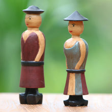 Load image into Gallery viewer, Hand Carved Wood Figurines of a Farmer Couple from Bali - Happy Farmers | NOVICA