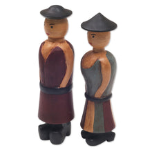 Load image into Gallery viewer, Hand Carved Wood Figurines of a Farmer Couple from Bali - Happy Farmers | NOVICA