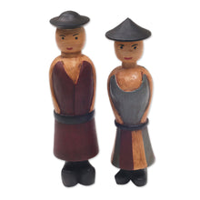Load image into Gallery viewer, Hand Carved Wood Figurines of a Farmer Couple from Bali - Happy Farmers | NOVICA