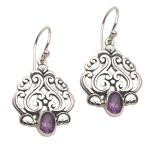 Load image into Gallery viewer, Amethyst and Sterling Silver Dangle Earrings from Bali - Jeweled Mystery | NOVICA
