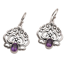 Load image into Gallery viewer, Amethyst and Sterling Silver Dangle Earrings from Bali - Jeweled Mystery | NOVICA