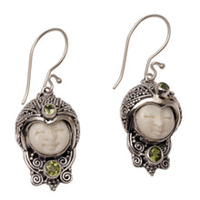 Load image into Gallery viewer, Peridot and Cow Bone Sterling Silver Celuk Dangle Earrings - Celuk Prince | NOVICA