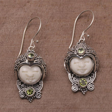 Load image into Gallery viewer, Peridot and Cow Bone Sterling Silver Celuk Dangle Earrings - Celuk Prince | NOVICA