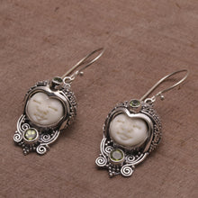Load image into Gallery viewer, Peridot and Cow Bone Sterling Silver Celuk Dangle Earrings - Celuk Prince | NOVICA