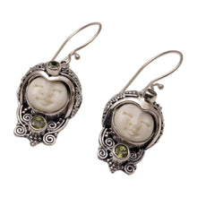 Load image into Gallery viewer, Peridot and Cow Bone Sterling Silver Celuk Dangle Earrings - Celuk Prince | NOVICA